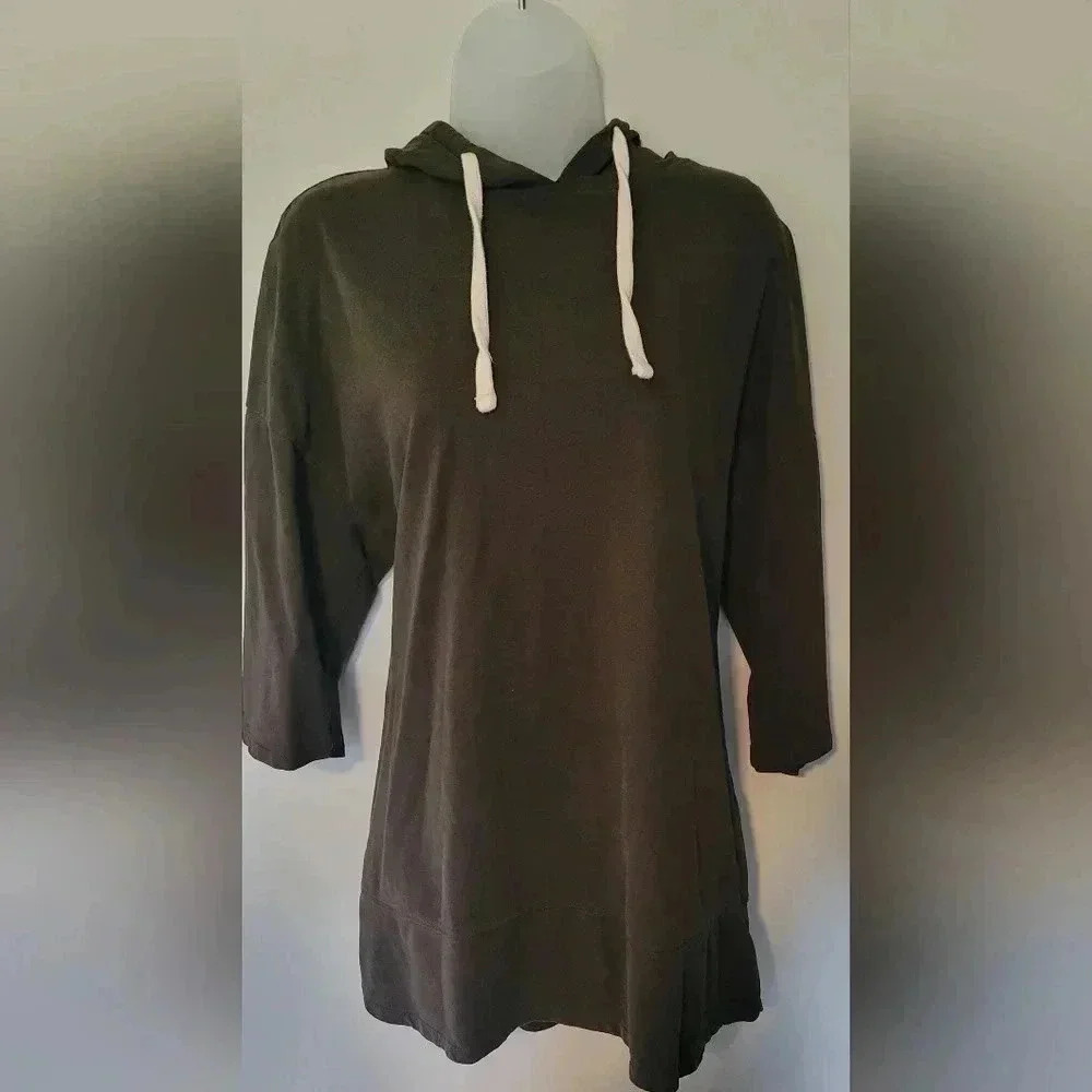 ZARA Trafaluc 3/4 length sleeve hooded pullover lightweight sweater Brown size s